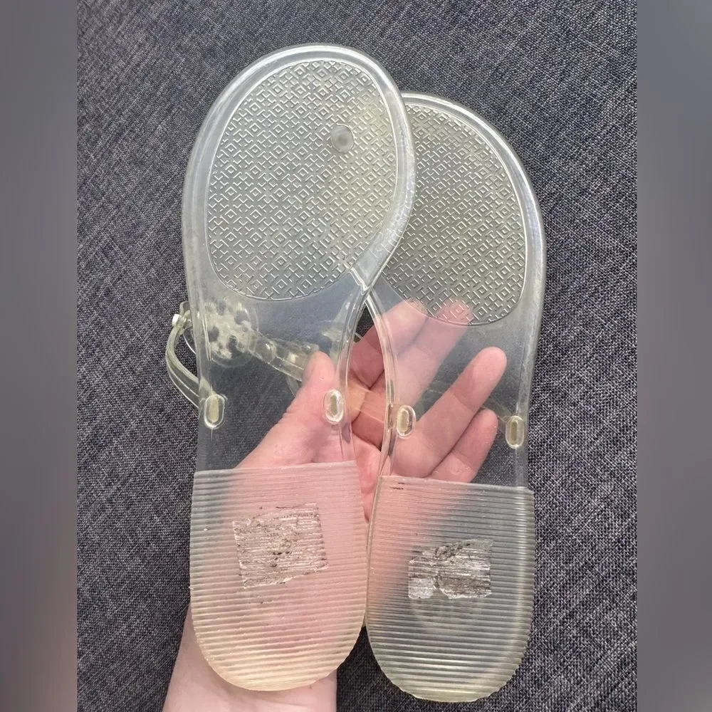 TORY BURCH Women’s Mini Miller Jelly Thong Flip Flop Sandals Clear Sz 8